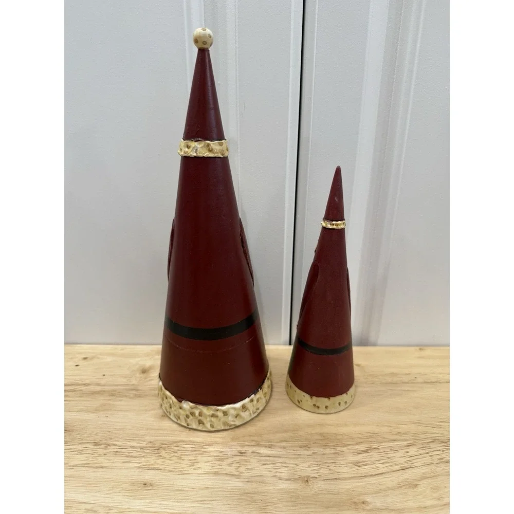 Santa Claus Wood Nesting Doll Set of 2 Pointed Hats Pier One